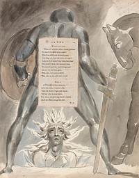 The Poems of Thomas Gray, Design 81, "The Descent of Odin." by William Blake. Original public domain image from Yale Center for British Art.