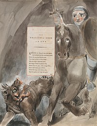 The Poems of Thomas Gray, Design 79, "The Descent of Odin." by William Blake. Original public domain image from Yale Center for British Art.