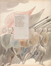 The Poems of Thomas Gray, Design 91, "The Triumphs of Owen." by William Blake. Original public domain image from Yale Center for British Art.