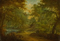 A Wooded Landscape with a Stream and a Fisherman