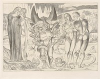 Pl. 4: The Six-Footed Serpent Attacking Agnolo Brunelleschi ['...lo! a serpent with six feet/ Springs forth on one,'Hell; Canto xxv. line 45.] by William Blake. Original from Yale Center for British Art.