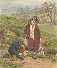 Boy Tying a Girl's Shoe