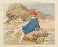 Boy Playing by the Sea by Robert Barnes