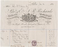 Billheads recording clothing purchased by Robert W. Stevenson from E. & S.R. Richards, clothiers, London.