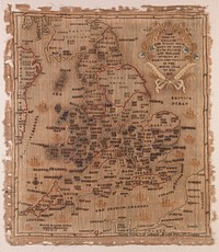 The map of England and Wales with part of Scotland, France and Ireland, worked by Maria Harvey in the ninth year of age.