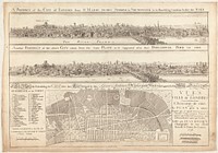 Vues de la ville de Londres : comme il etoit devant & apres l'incendie de 1666 : avec le plan pour la rabâtir / projetté par ... Christophle [sic] Wren, & aprouvé par le roi & Parlement, mais malheureusement rejetté par faction.