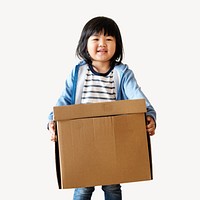 Girl holding box, isolated image