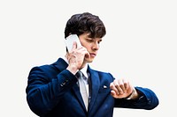 Businessman talking on phone collage element psd