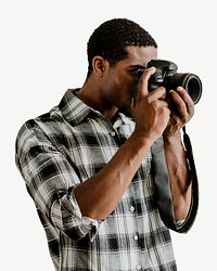Male photographer taking photo collage element psd