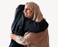Muslim mother hugging daughter, isolated image