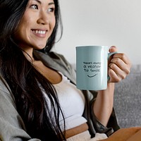 Morning coffee mug mockup psd, with cute quote