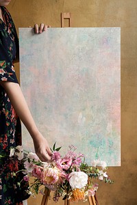 Painted canvas mockup with a bouquet of flowers