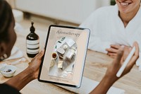 Tablet screen mockup, aromatherapy design psd