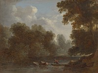 A Wooded River Landscape with a Fisherman in a Boat by Benjamin Barker, the younger