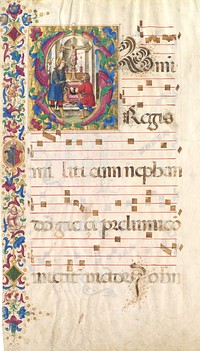 Manuscript Leaf with Saint John Gualbert in an Initial S, from an Antiphonary, Italian