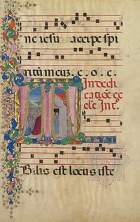 Manuscript Leaf with the Dedication of a Church in an Initial T, from a Gradual