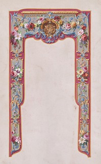 Design for a Valance in the Style of Louis XVI with Bundles and Garlands of Flowers and an Ornamental Frame with a Tiger Face, Anonymous, French, 19th century