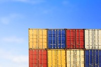 Colorful shipping containers, industry image with copy space