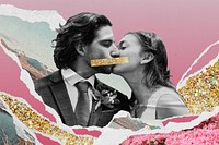 Lovers kissing, ripped paper surreal escapism remix