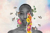 Woman's mental health, surreal floral remix