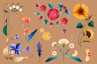Colorful geometric flowers illustration psd set
