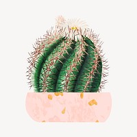 Cute potted watercolor cactus illustration, collage element psd