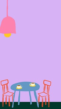 Aesthetic dining corner purple phone wallpaper, furniture doodle border