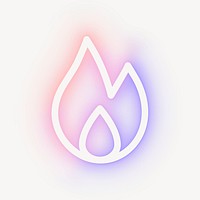 Flame icon, neon glow design psd