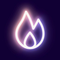 Flame icon, neon glow design psd