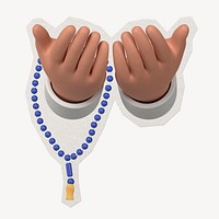 Praying hands 3D Islamic prayer beads paper element with white border