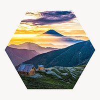 Nature mountain landscape  in hexagon shape