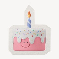 3D emoticon smiling birthday cake paper element  white border