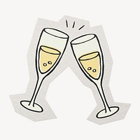 Champagne glass celebration drinks doodle paper element  white border