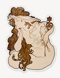 Alphonse Mucha's woman  paper element with white border 