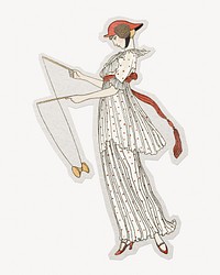 Women's fashion vintage dress  paper element with white border 