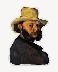 Cezanne&rsquo;s Gustave Boyer in a Straw Hat sticker post-impressionist portrait painting with white border, artwork remixed by rawpixel.