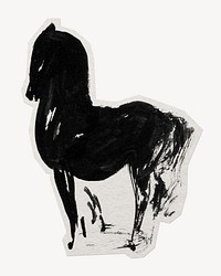Vintage horse silhouette painting paper element with white border 