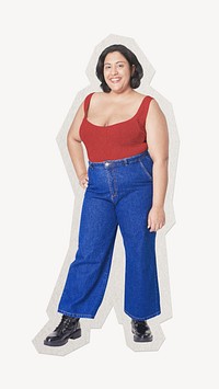 Red tank top and jeans, woman fashion paper cut isolated design