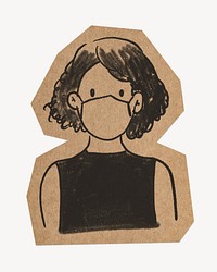 Woman in face mask, cut out paper element