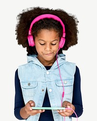 Girl with headphones collage element psd