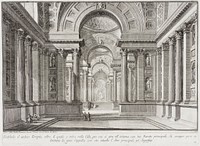 Imaginary ancient temple designed in the style of those built in honor of the Goddess Vesta: in the center is the great altar on which the Vestal Virgins preserved the inextinguishable sacred fire... by Giovanni Battista Piranesi