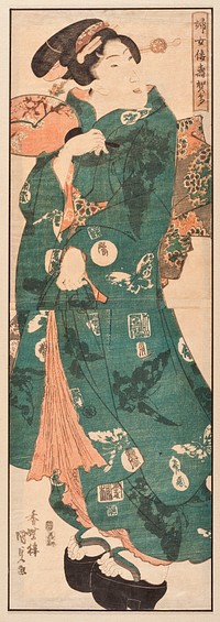 Standing Beauty with Butterfly Pattern Kimono by Utagawa Kunisada