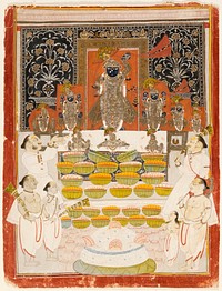 Commemorative Portrait of Damodar II (1797-1826) Performing the Ceremony of the Offering of Food to the Seven Images (Sapta Svarupotsava) in 1822