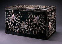 Black-lacquered Clothing Chest with Peony and Arabesque Design