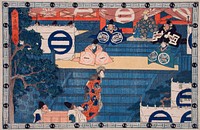 Act I: Lady Kaoyo Mounting the Steps at Hachiman Shrine for the Identification of Her Dead Master's Helmet by Utagawa Hiroshige