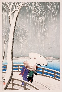 Snow on Willow Bridge by Ohara Shōson