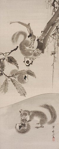 Squirrels Eating Chestnuts by Kawanabe Kyōsai