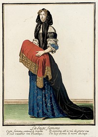 Recueil des modes de la cour de France, 'La sage femme' by Nicolas Bonnart