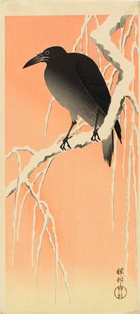 Crow on Snow-Covered Branch at Dawn by Ohara Shōson