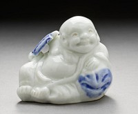 Water Dropper in the Form of Lucky God Hotei on His Bag Holding a Fan